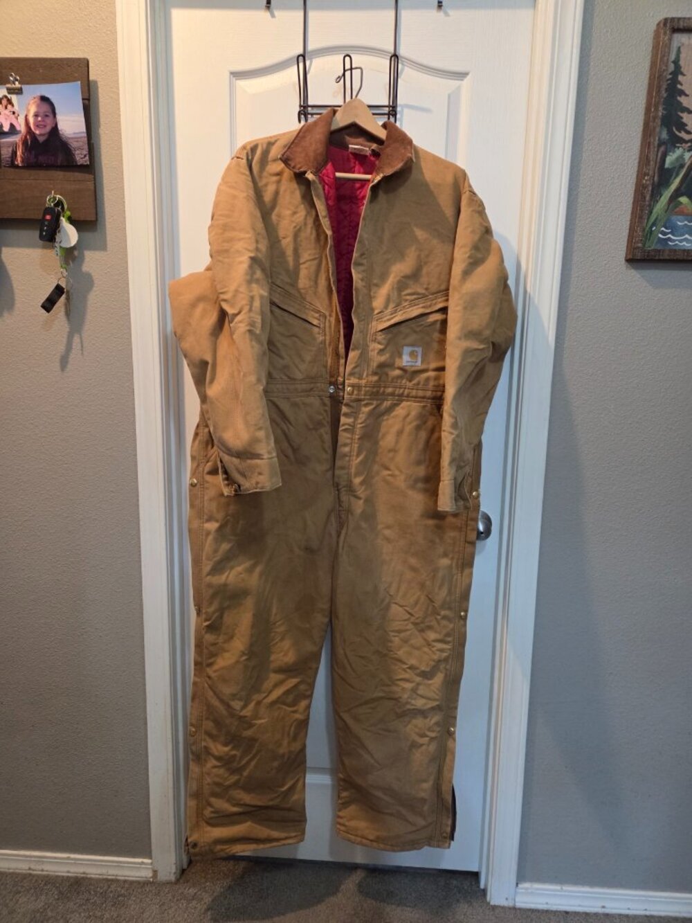 Vintage Carhartt Duck Canvas Quilt-Lined Insulated Coveralls Jumpsuit Brown XL - Picture 3 of 14